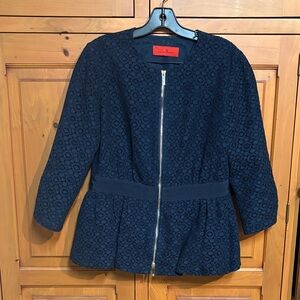 Carolina Herrera Dark Blue Floral Lace Blazer